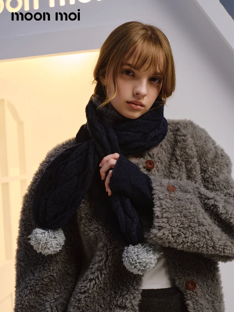 

Шарф Moonmoi ручной работы из шерсти, утепленный, комфортный, из смесовой шерстяной пряжи, двухцветный, аэрошарф, зимний, модный