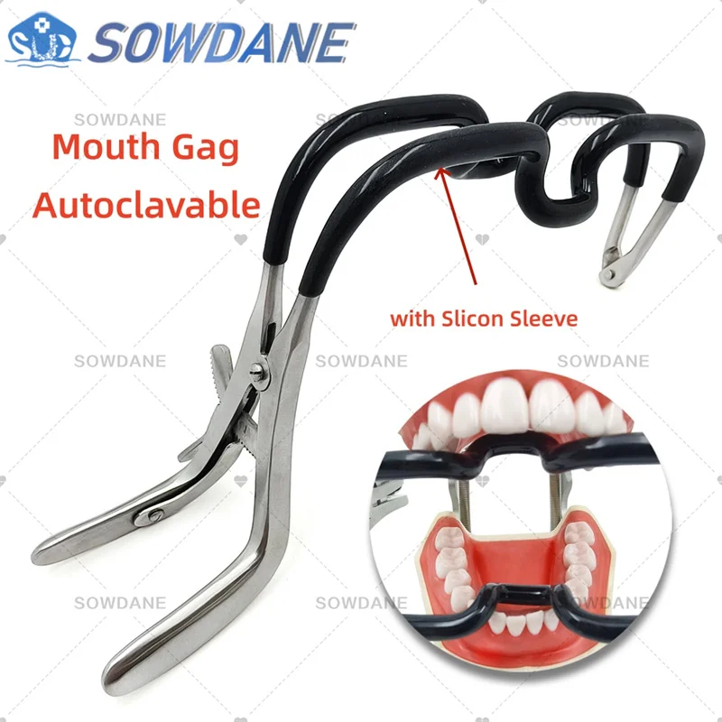 Dental Impant Mouth Opener Tool Lips Cheek Retractor Adjustable with Silicon Sleeve Autoclavable Orthodontic Full Mouth Gag
