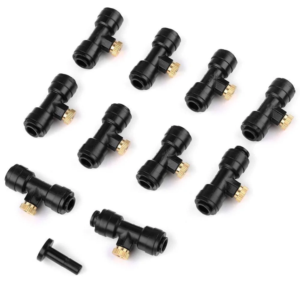 Brass Irrigation Misting Nozzles Kit Water Sprinkler Fog Mister System Mist Nozzle Tees Suit for 1/4 Inch Tubing Spray Cooling