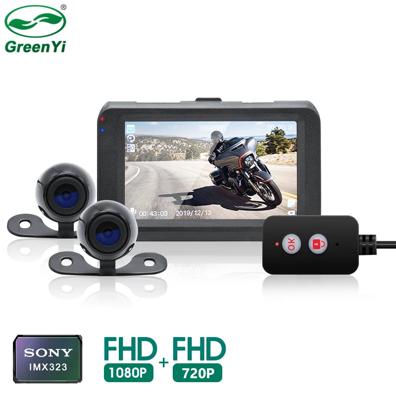 

GreenYi Motorcycle DVR Dash Cam 1080P+720P Full HD Front Rear View Waterproof Motorcycle Camera Logger Recorder Box