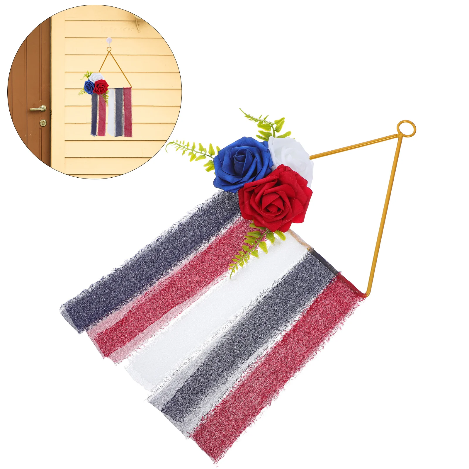 

1pc Independence Day Wreath Red White Blue Flower Wreath For Front Door Outdoor Indoor 4Th Of July Patriotic Hanging Artificial