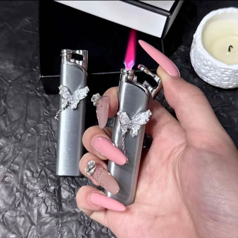 Metal Fashion Butterfly Inflatable Lighter Windproof Jet Powder Flame Mini Outdoor Portable Lighter Cigarette Accessories Gift