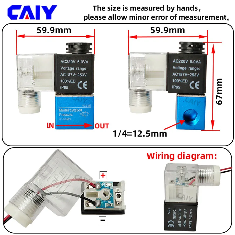 2V025-08 12V 24V 220V Pneumatic Electric Air Solenoid Valve 2 Position 2 Port 1/4\