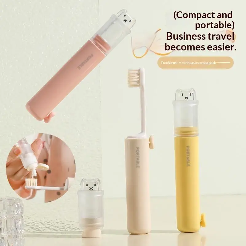 Folding Toothbrush Set Portable Compact with Food Grade Storage Case for Travel Camping Business Trip Outdoor Activities