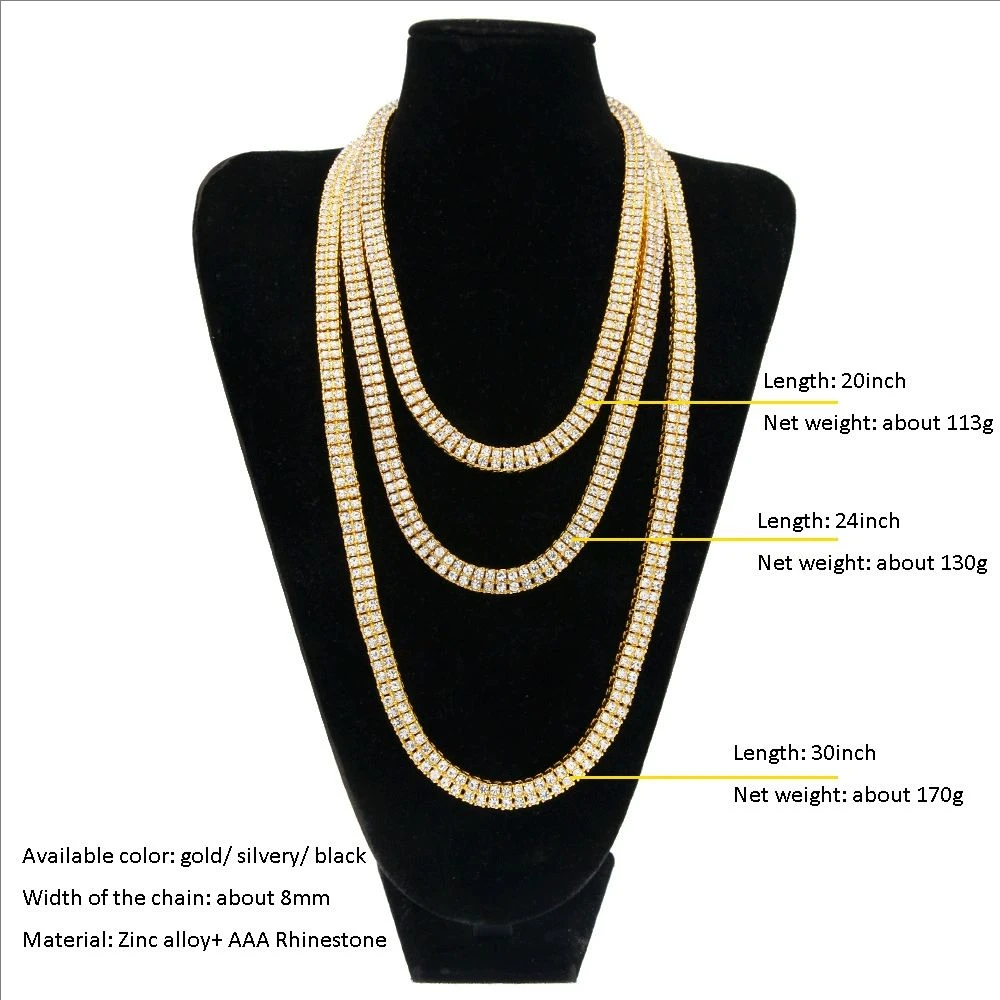 Hip Hop Bling Iced Out 2 Row 3 Row 4 Row Tennis Chain Necklaces Women Men Miami CZ Cuban Jewelry Chain Pharaoh Chains Necklace
