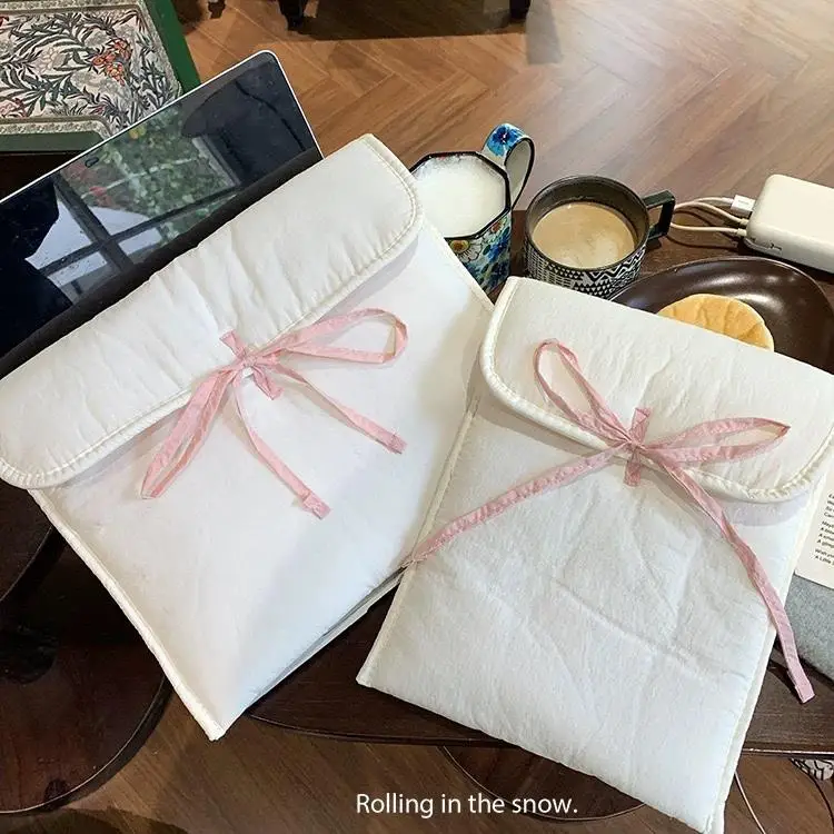 

Women Korean Bow Knot Computer Bag Y2k Black Pink Bow Tablets Computer Storage Handbag Sweet Travel Cosmetic Storage Pouch