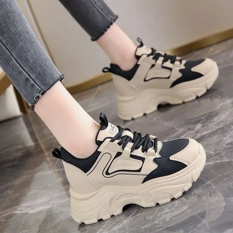 Women's Maillard Color Block Chunky Sneakers Spring Fall Casual Shoes Retro Thick Sole Lightweight Versatile Sneakers for Women