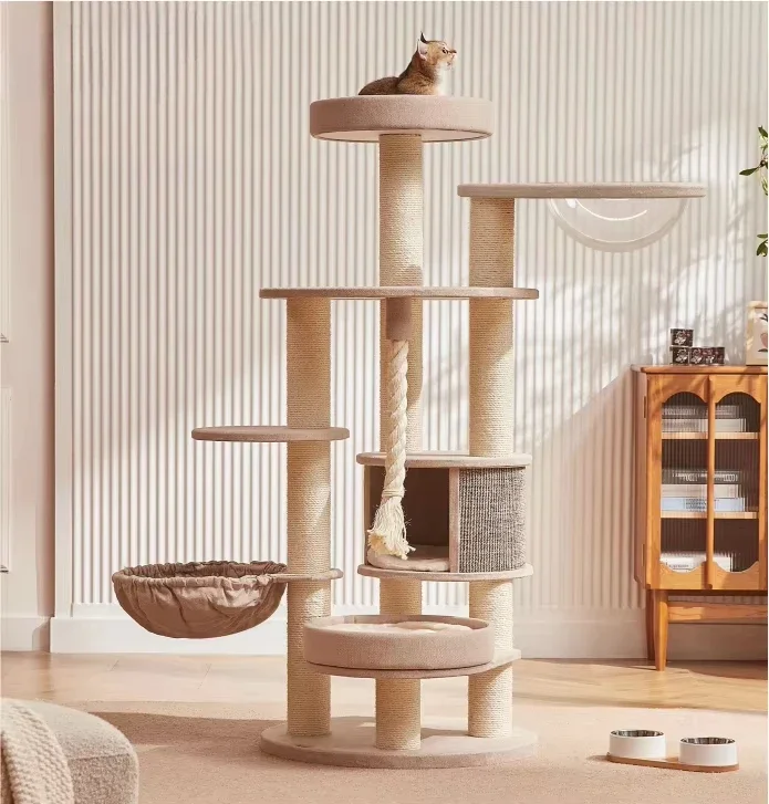 cat tower  large  Size  cat tree Wooden Sisal cat climbing frame  Modern  Luxury pet  house