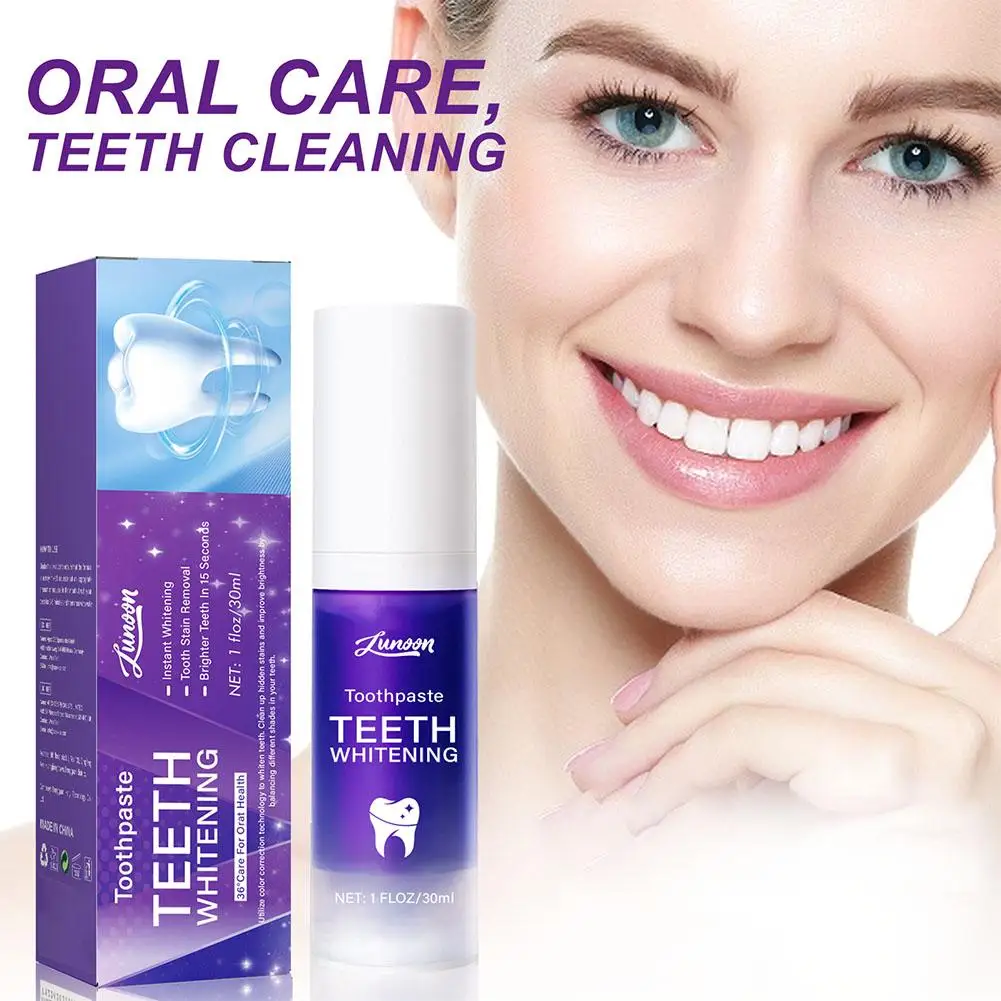 V34 Pro Roxo Dentes Clareamento Creme dental, Mancha Limpa Amarelecimento Cuidado Sorriso, Placa Esmalte Oral, Reduzir Fácil Re U1k7