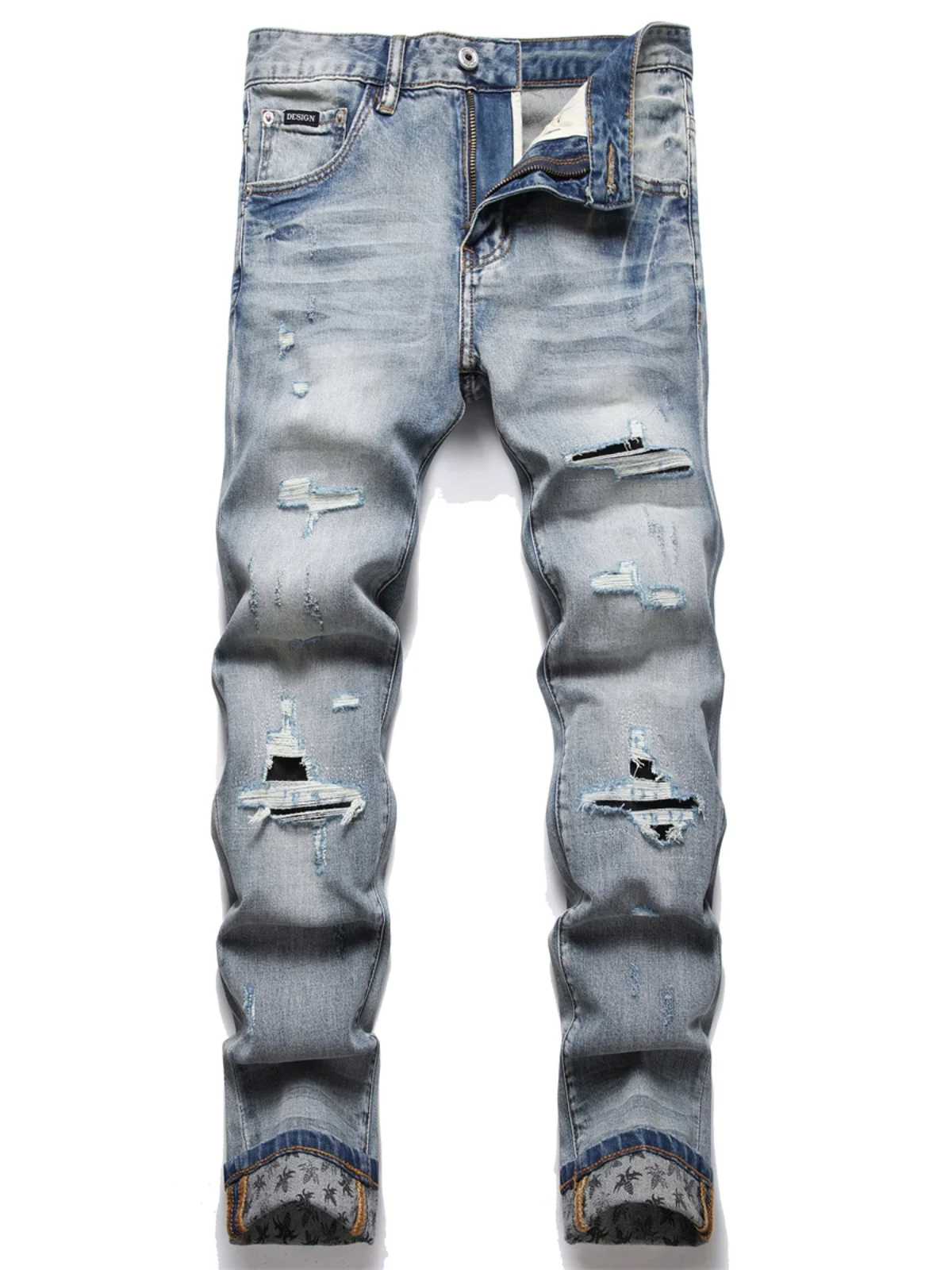 

Мужские джинсы Slim Fit премиум-класса из рваного хлопкового стрейч-денима, повседневные, молодежные, модные, со средней посадкой, длинные брюки, трендовый стиль