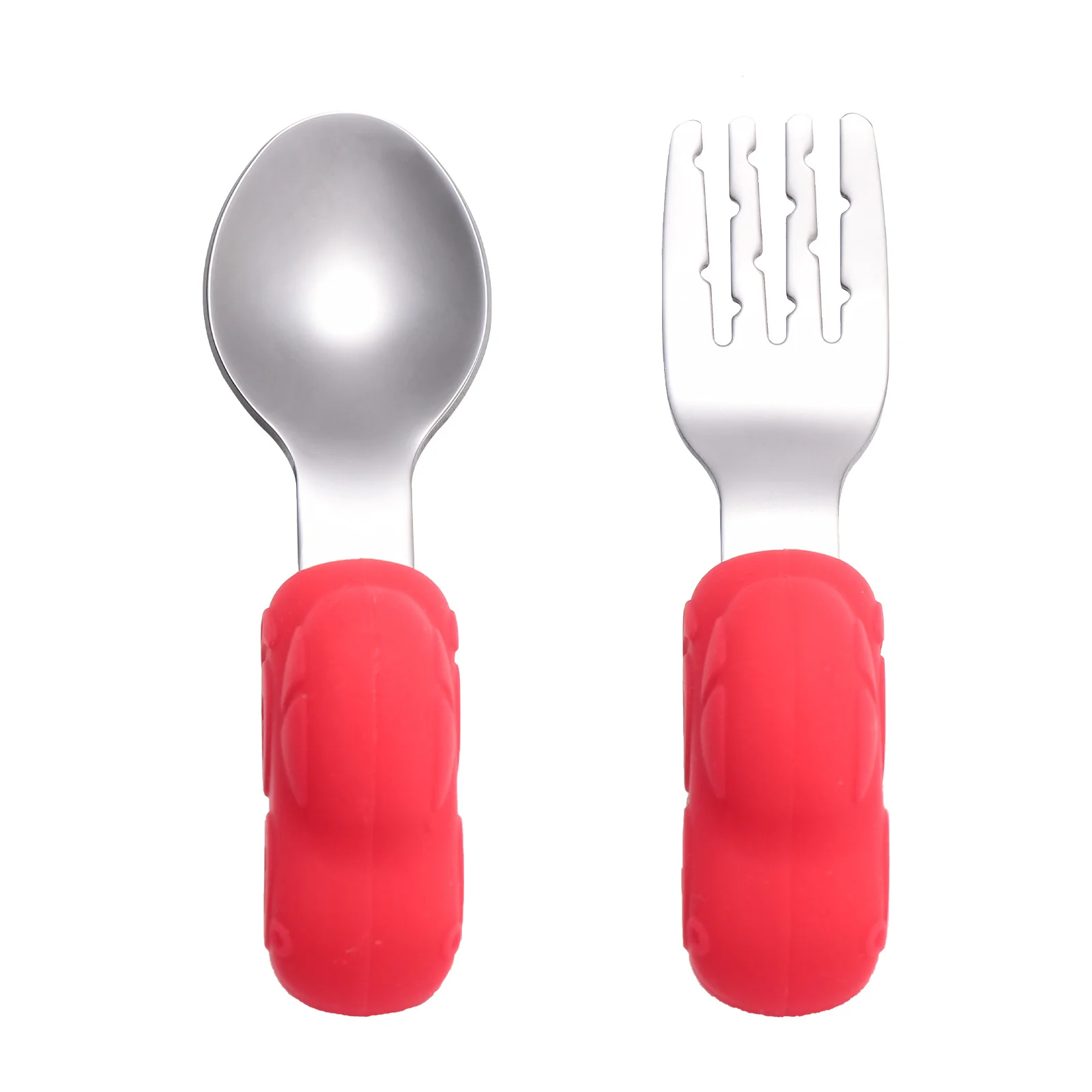 

1 Pair Short Handle Silicone Stainless Steel Training Fork Spoon Set Utensils Spoon Fork Cutlery