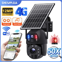 SHIWOJIA 6K 12MP Solar Camera 4G SIM 50X ZOOM WIFI 15600 Battery Security Camera 8W Solar Panel PIR Motion Detection Video CCTV
