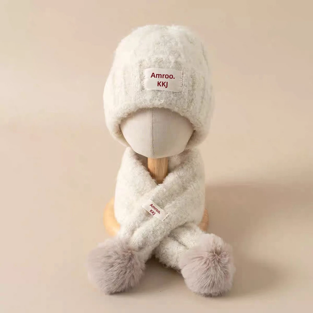 Winter Warm Children Scarf Plush Beanie Set 1-6Y Kids Cross Neckerchief Fashion Baby Woolen Knit Hat Boy Girl Ear Protection Cap