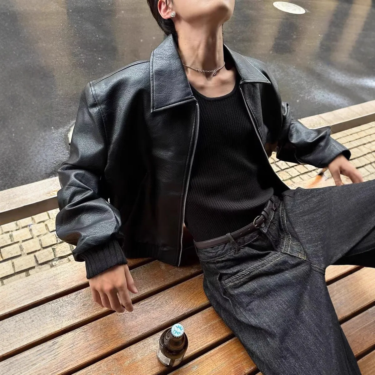 New American Fashion Motorcycle Suit Leather Jacket Men's Loose Korean Version Trendy Cool PU Leather Jacket Jacket
