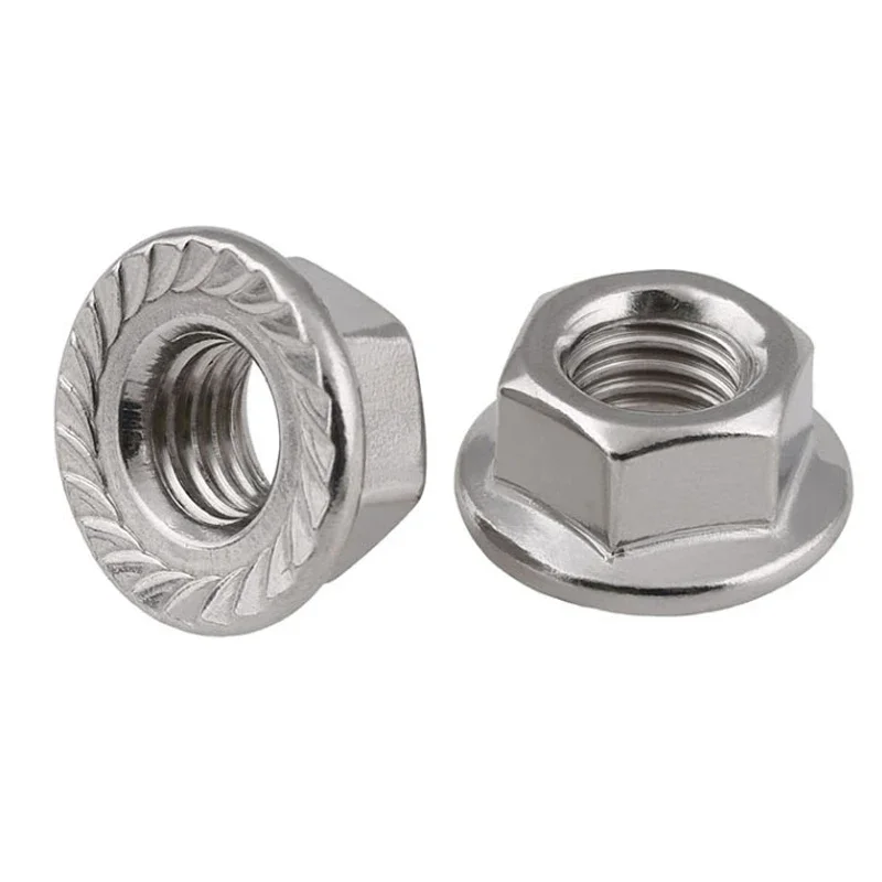 Flange Hex Lock Nuts 304 Stainless Steel Nuts Hexagonal Flange Automatic Locking Nut Serrated Spinlock M3 M4 M5 M6 M8 M10 M12