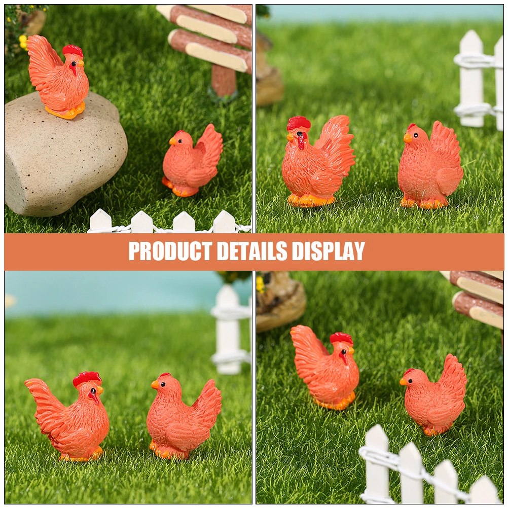 

10 Pcs Resin Rooster Hen Statues Landscape Decor Farm Animal Figurines Garden Desktop Miniature Chicken nament Household