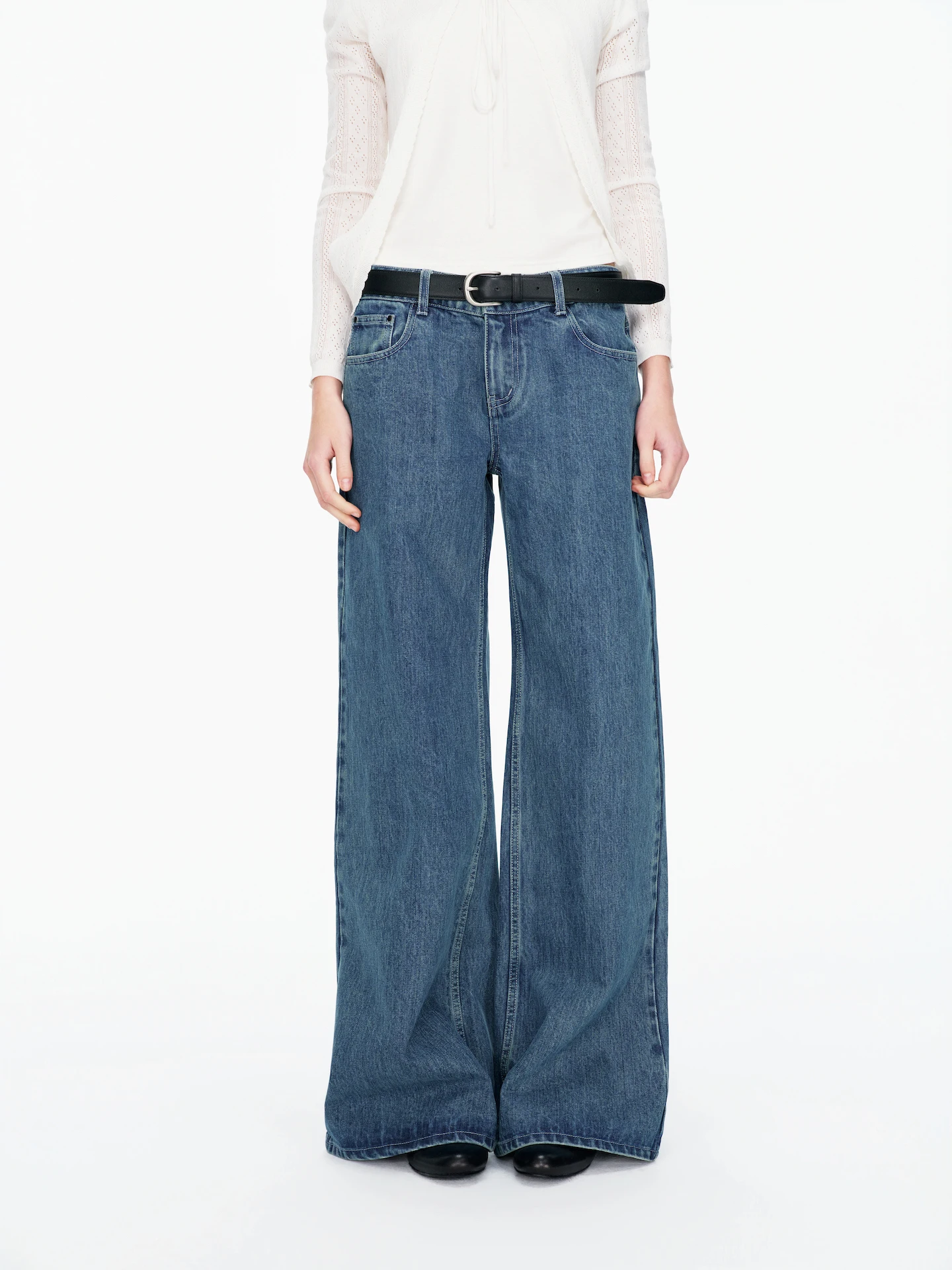 

Джинсы с низкой талией и широкими штанинами, цвет индиго, повседневные, из струящегося денима, в ретро-стиле, женские прямые брюки из хлопка