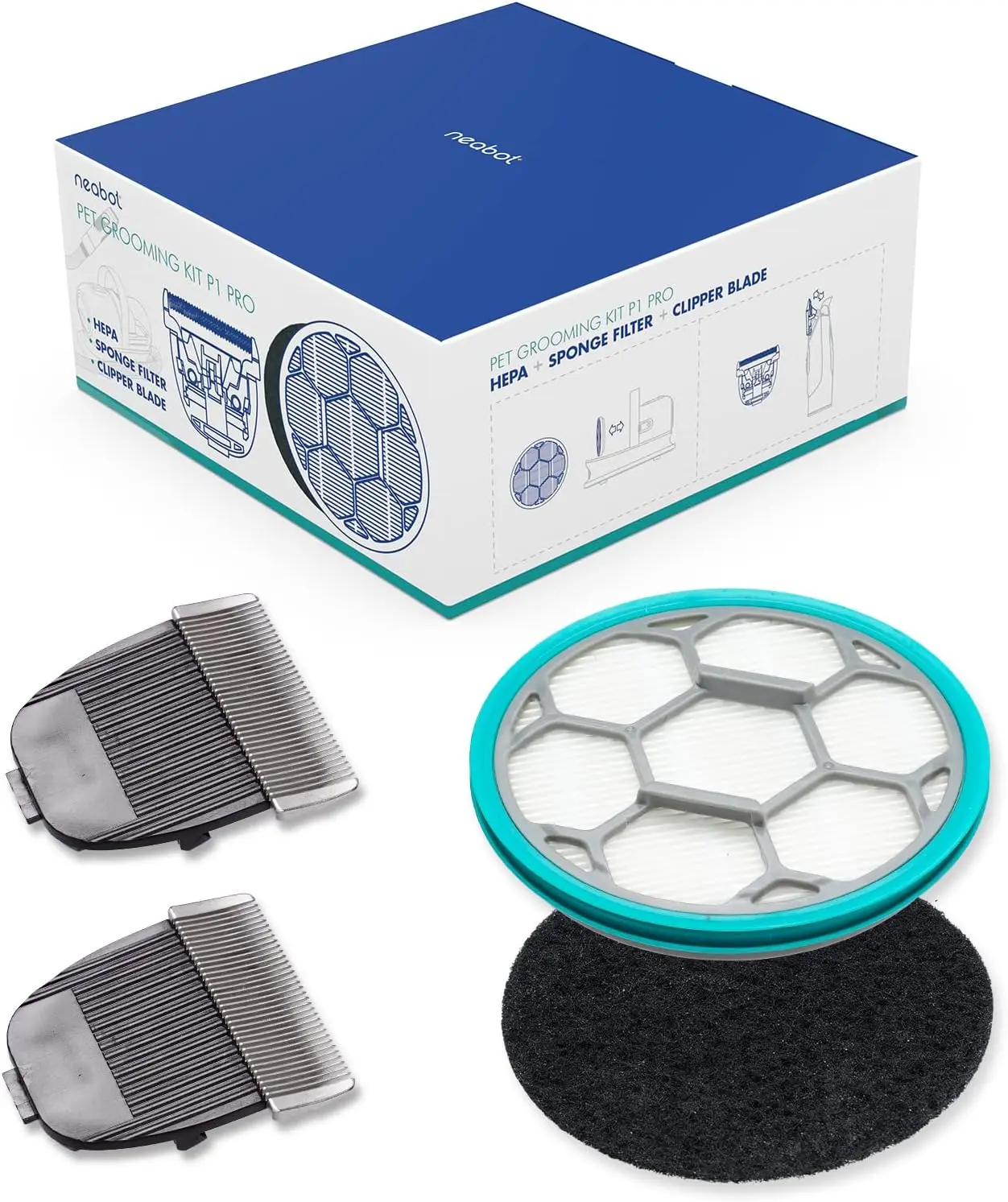 Neabot Clipper Blades, Sponge Filter, HEPA for Neakasa P1 Pro Pet Grooming Kit & Vacuum Neabot Robot Vacuum Cleaner Accesorios