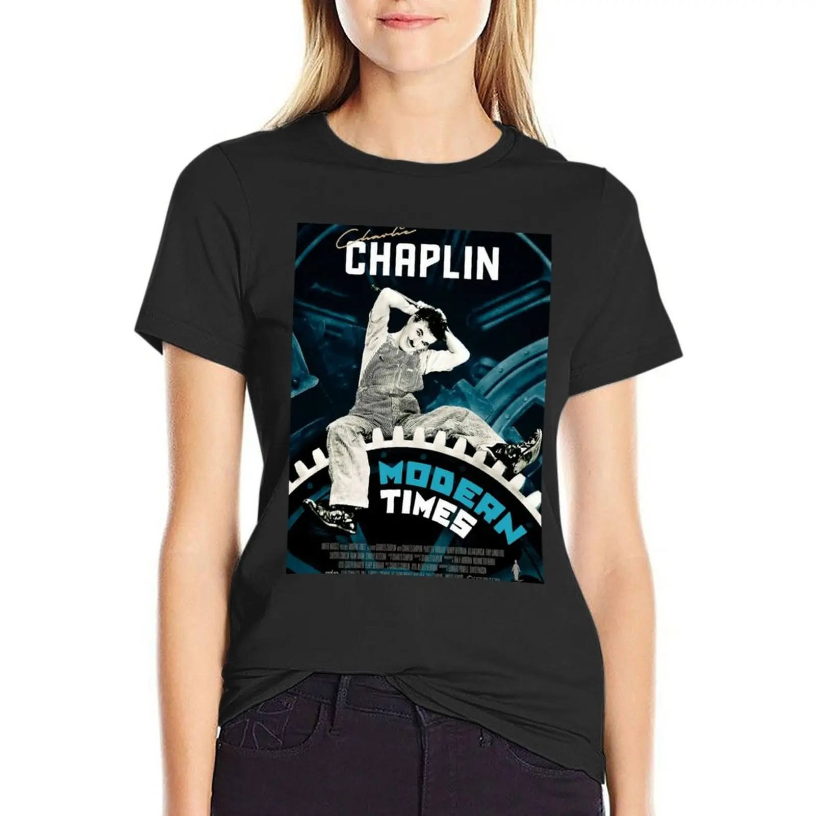 Modern Times by Charlie Chaplin Movie Poster T-Shirt vintage Short sleeve tee summer tops Womens graphic t shirts