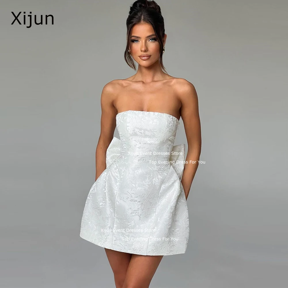 Xijun Sexy Mini Short White Prom Dresses Formal Sleeveless Back Bow Evening Dresses MIni A-Line Prom Gowns For Women Party Dress