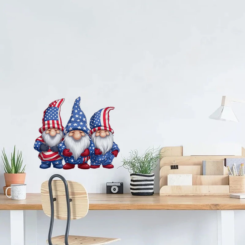 T788#USA Patriotic Gnomes Wall Sticker Kids Room Background Home Decoration Mural Living Room Wallpaper Funny Decal