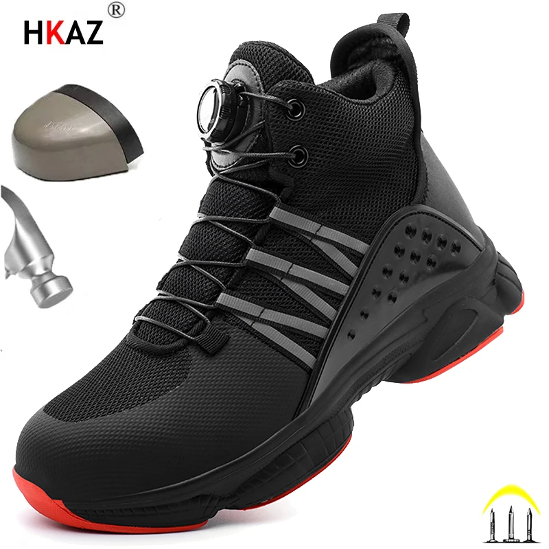 

Rotary Buckle Men's Work Shoes Resistant Anti-Puncture Anti-smash Steel Toe Boots Slip Light Weight Safety Shoes Indestructible