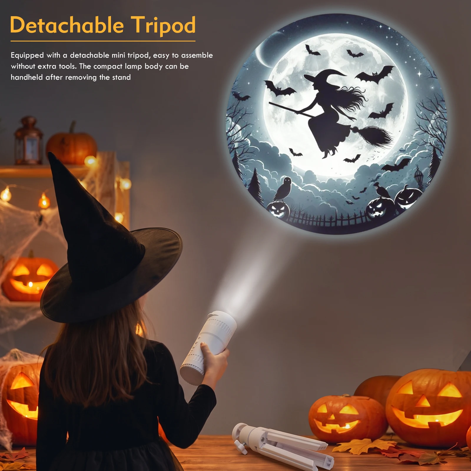 Halloween Projection Light with 16 Horror Patterns USB Rechargeable for Bedroom Decoration Children's Gift