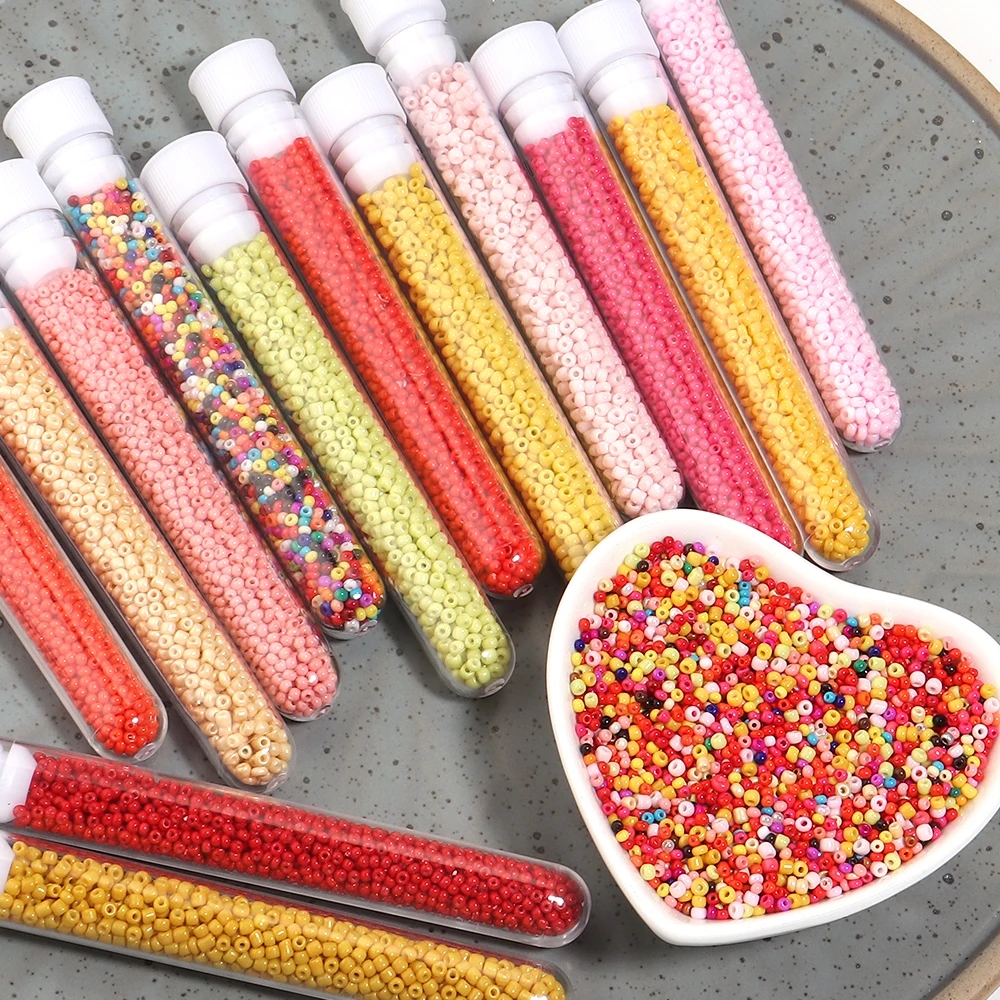 1200pcs/bottle 2mm Painted Glass Beads Solid Color Seed Beads Loose Spacer Bead For Jewelry Making DIY Crafts Bracelet Necklace
