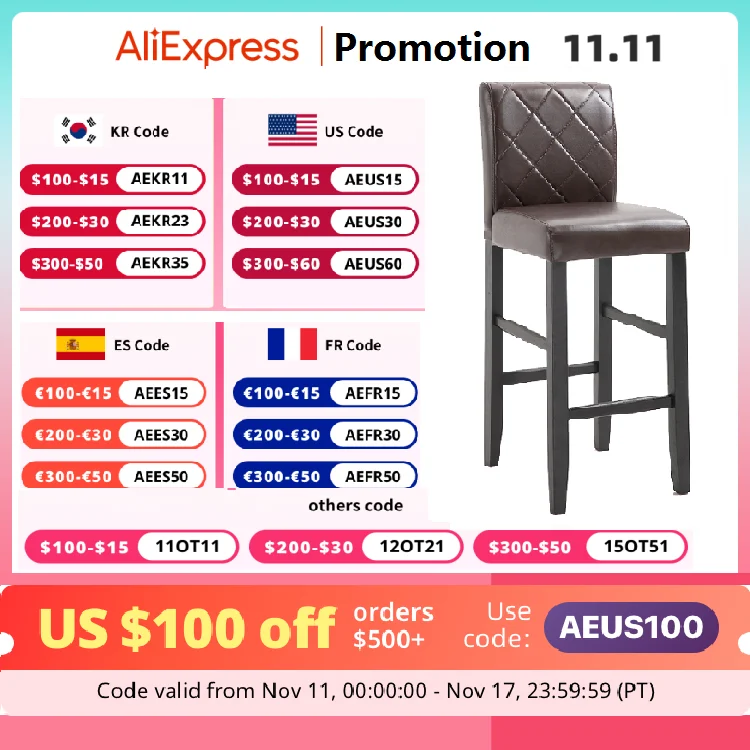 

Solid Wood Leather Fabric High Foot Backrest Bar Chair