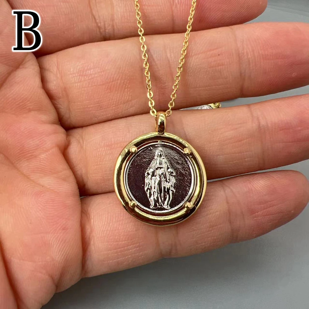 Religious Cross Jesus Sacred Heart Pendant Necklace Vintage Metal Jewelry For Women