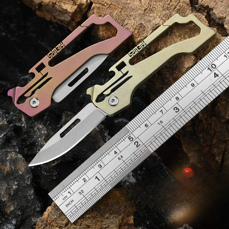 Titanium Alloy Mini Folding Knife for Unpacking and Express Delivery Portable Hanging Buckle Multifunctional Creative Hand Tool