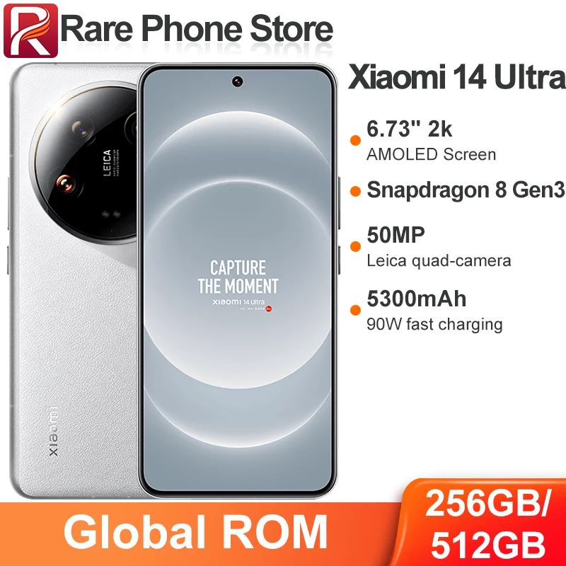 CN Global ROM Xiaomi 14 Ultra 256GB/512GB Snapdragon 8 Gen 3 6.73 بوصة 2K AMOLED شاشة 50MP + 32MP كاميرا 90 وات 5300 مللي أمبير في الساعة