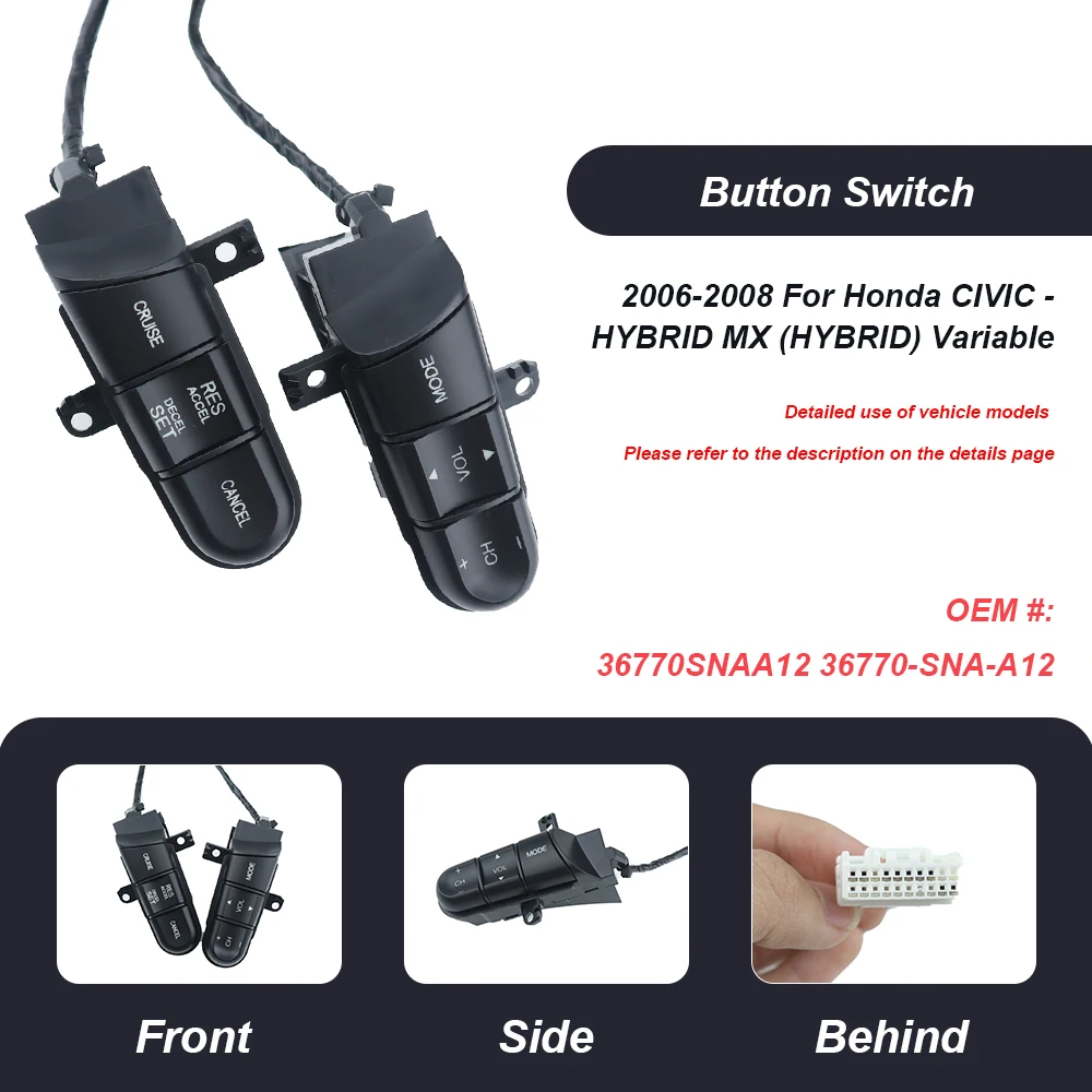 Multifunction Steering Wheel Button Switch 36770-SNA-A12 For Honda 08-13 Fit 09-14 City 06-11 Civic