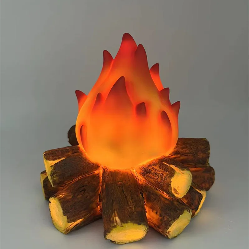 Resin Simulation Charcoal Flame LED Night Light Modern Simple Battery Powered Scene Prop Ornament