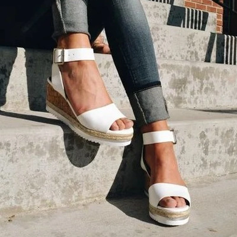 Giày Đế Xuồng Nữ Giày Sandal Plus Kích Thước Giày Cao Gót Giày Mùa Hè 2020 Xỏ Chaussures Femme Nền Tảng Giày Sandal 2020