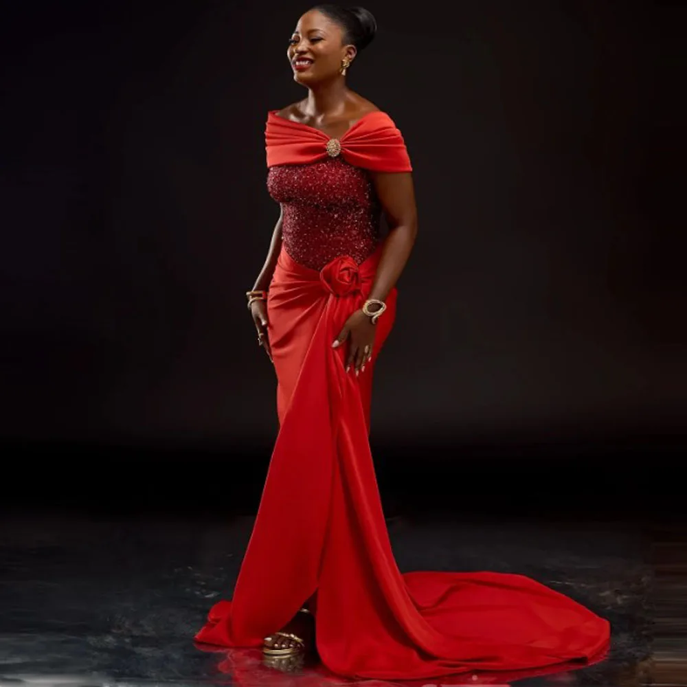 

2026 Африканские женские платья русалки для выпускного вечера с боковым шлейфом Черные платья для девочек с открытыми плечами и блестками и бусинами Вечернее платье больших размеров