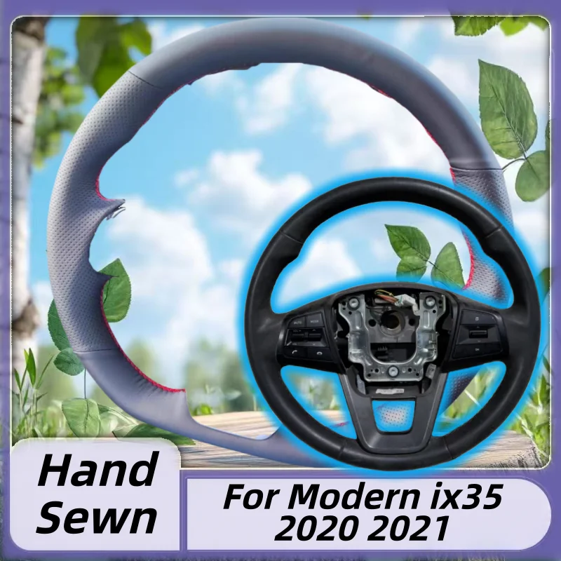 Handgenähter Lenkradbezug aus Mikrofaser-Leder für modernes ix35 2020 2021, rutschfest, atmungsaktiv, Auto-Innenzubehör
