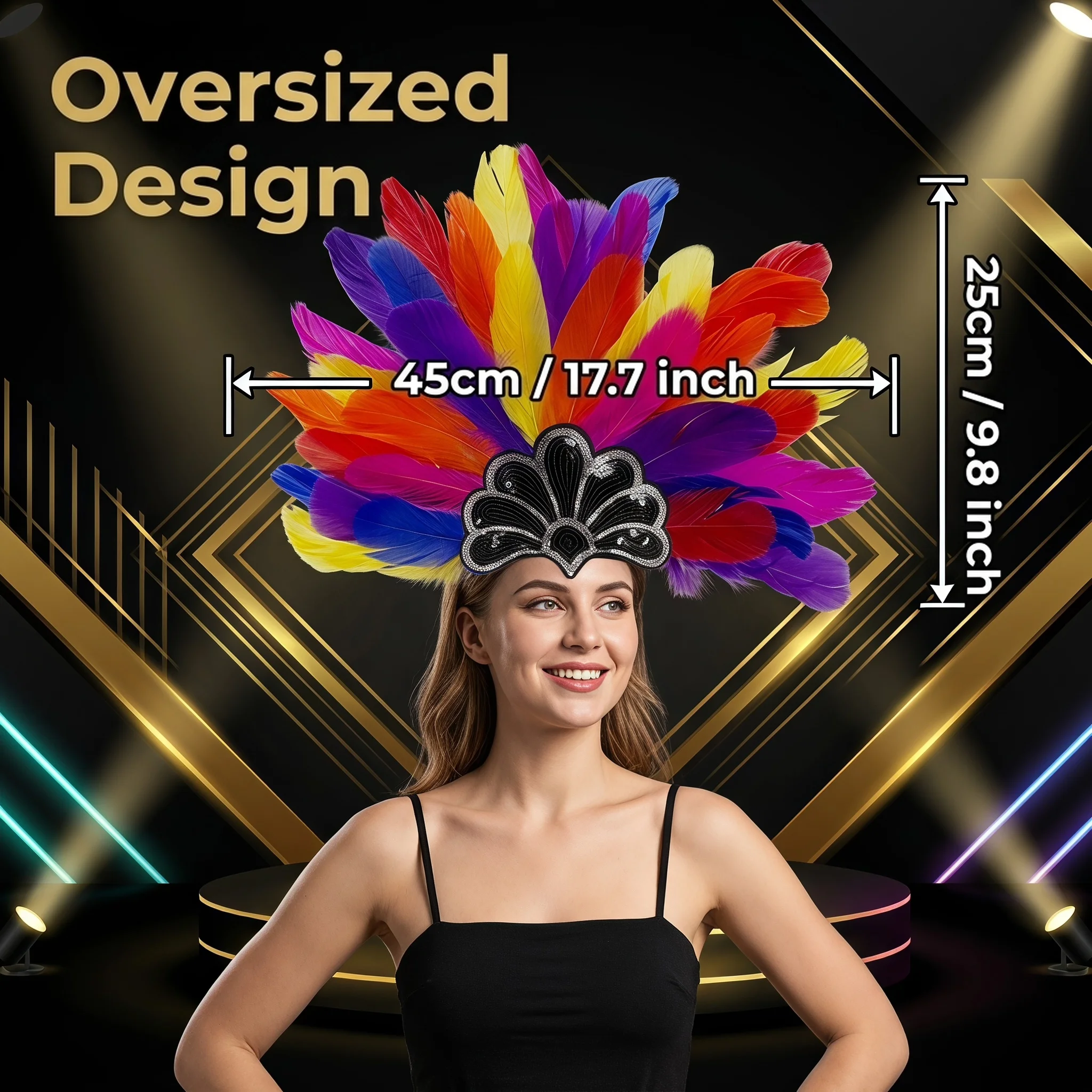 Feather Headband Goose Feather Hair Hoop Sequin Headdress Elastic Headwear Party Wedding Halloween Costume Stage Dance Decor