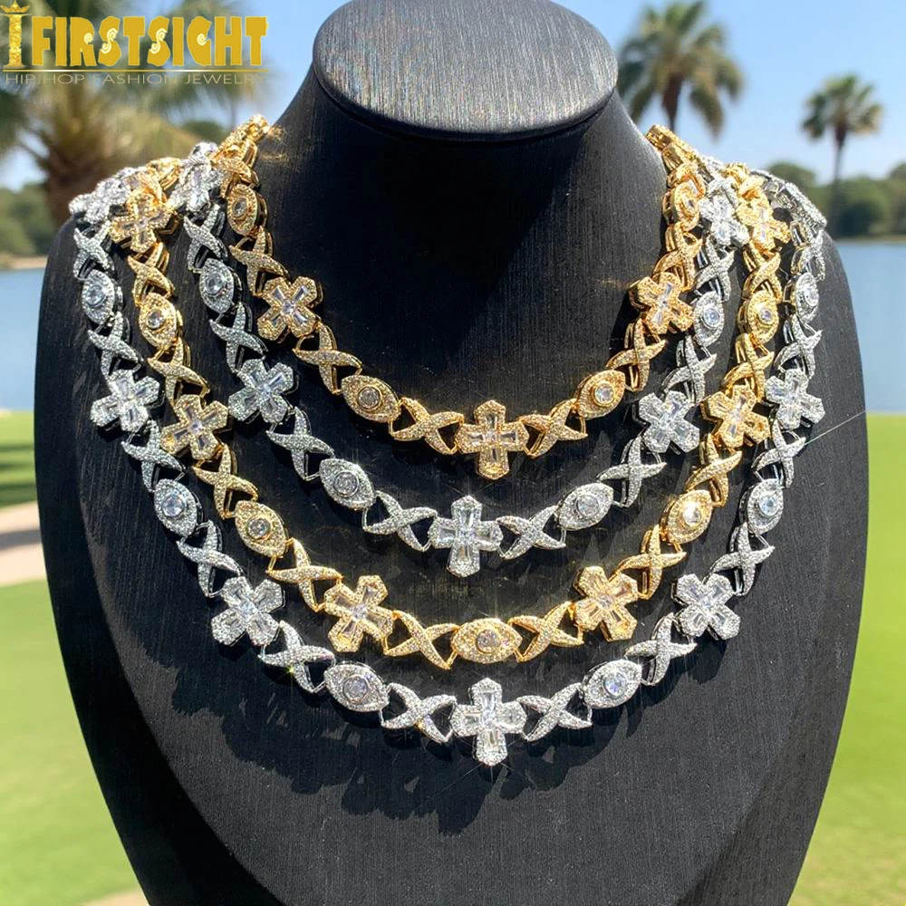 

Iced Out Cross Infinity Necklace for Men Women Iced Out Bling Silver Color Cubic Zirconia Lucky Eye Charm Hip Hop Jewelry