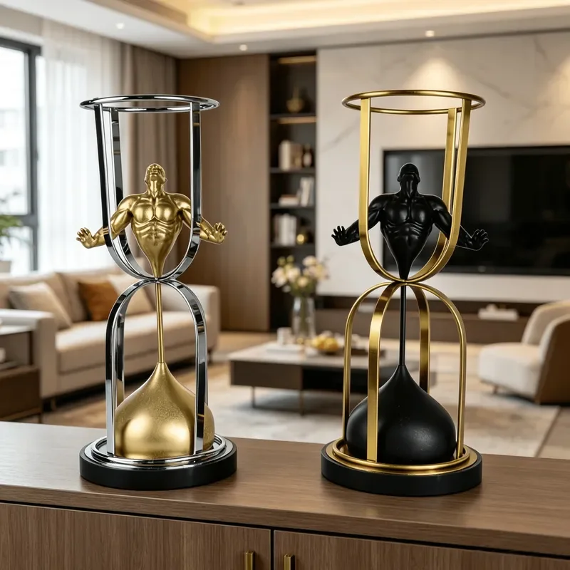 Creative Metal Resin Hourglass Ornament Unique Character Design Desktop Decor for Office Room Soft Decoration Handicraft Gift