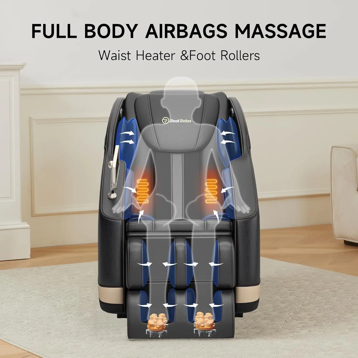 Real Relax Massage Chair Full Body, Zero Gravity Massage Chair Recliner With 6 Auto Modes, Bluetooth, Foot Rollers, Fit For