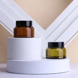 10pcs15/30/50g Empty Face Cream Jar Eye Shadow Cream Jar Olive Green/Brown Glass Portable Refillable Bottle Cosmetic Container