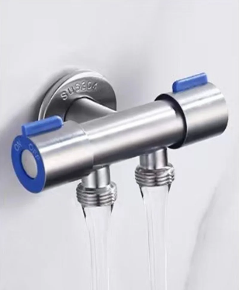 Double Handle Stainless Steel Cold Water Faucet Bathroom Dual Control Nozzle Single Cold Two Ways Out Water Tap for Toilet