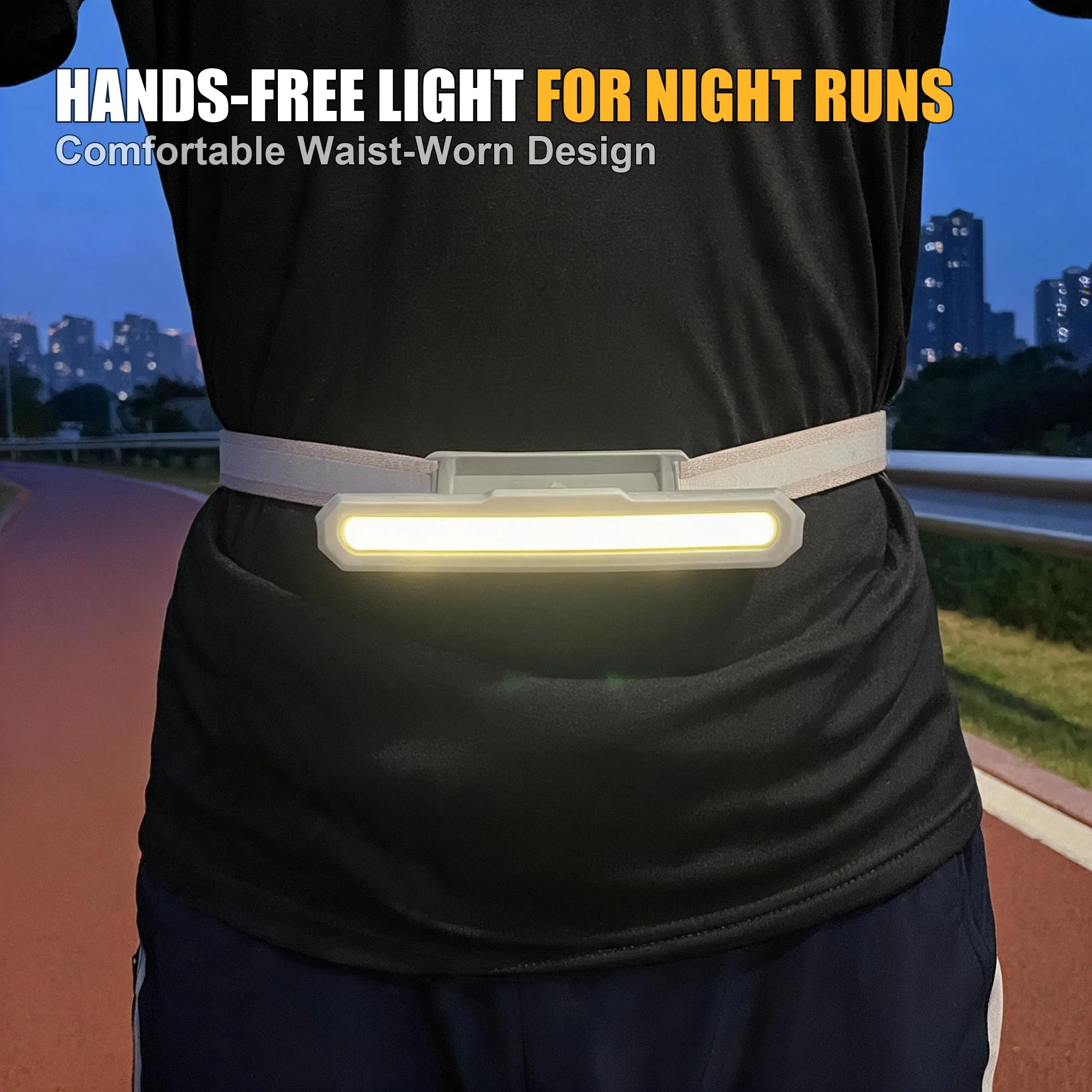 Rechargeable Running Waist Light 150LM COB Wide Beam, White Red 3 Modes, 180° Adjustable Hands-Free Night Jogging Lamp with Reflective Belt, Type-C Charging
