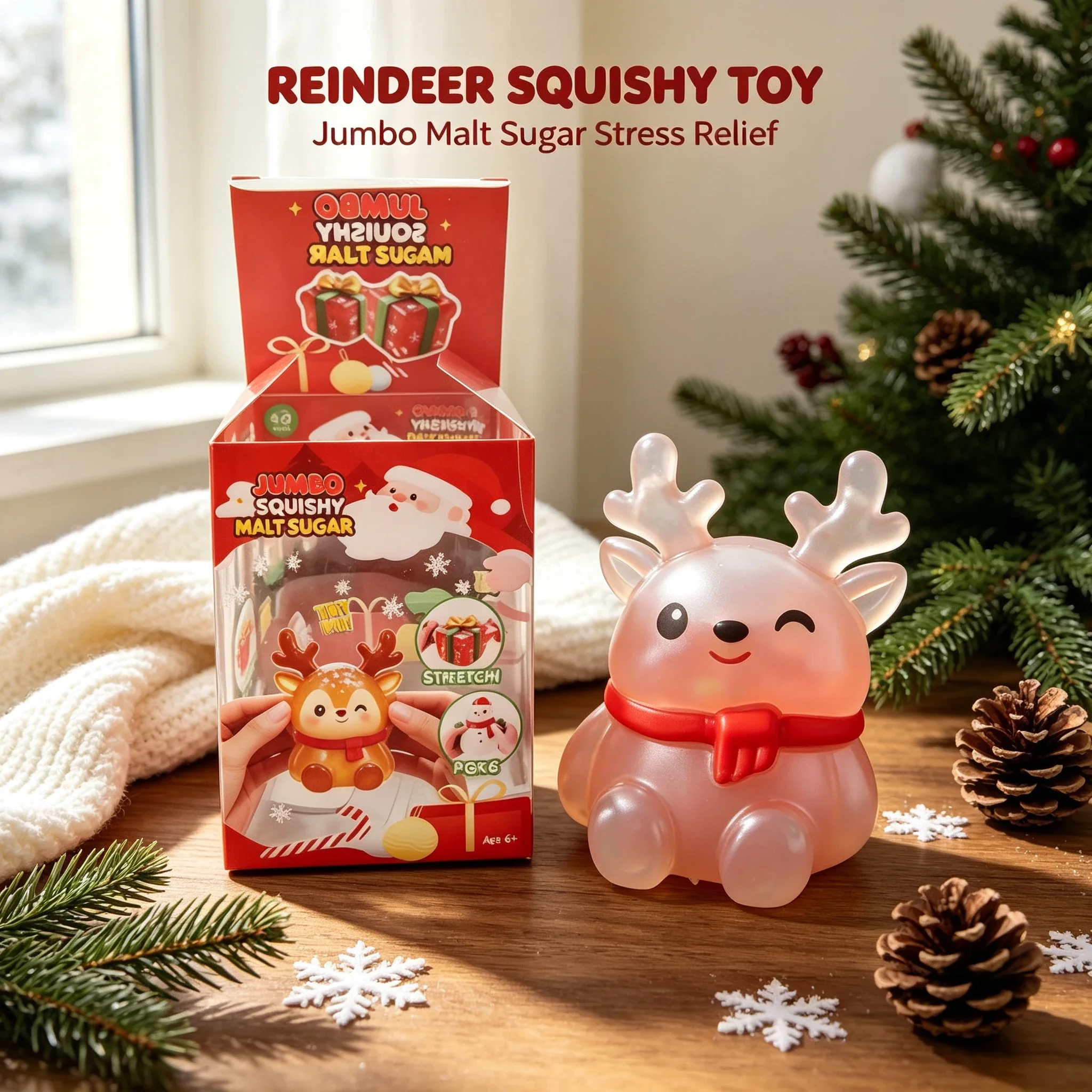 Cute Clear Sequins Santa Christmas Tree Maltose Squishy Toy Decompression Squeeze Toy Xmas Desktop Ornament Gift