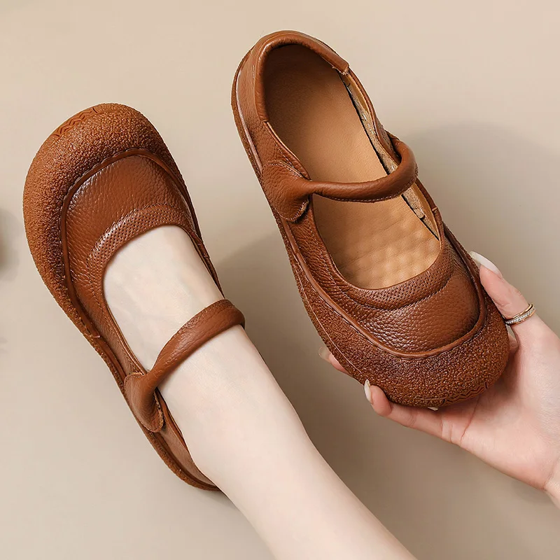 

New authentic leather flats women mary jane loafer espadrilles shoes woman vintage wide fit roman flats ladies concise moccasins