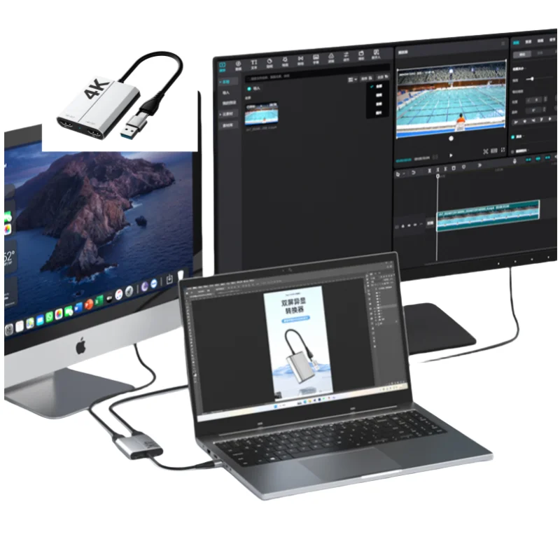 USB3.0 to  Dual  HDTV Display Converter Type-C Docking Station Adapter  for Computer Screen Different Display Cable 4K 60Hz
