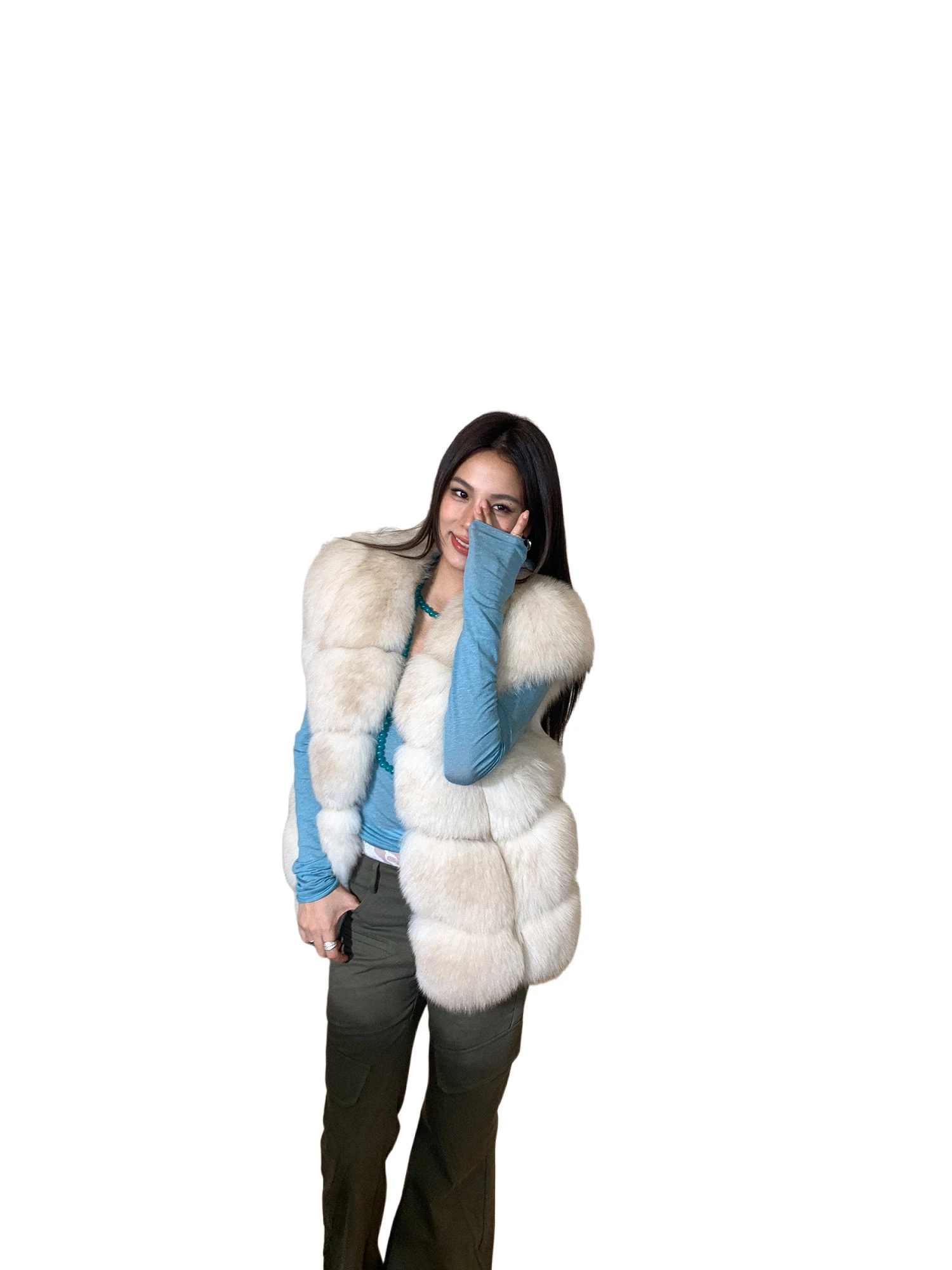 

"Confession Balloon" Imported fox fur 2024 New young mid-length fur vest for women
