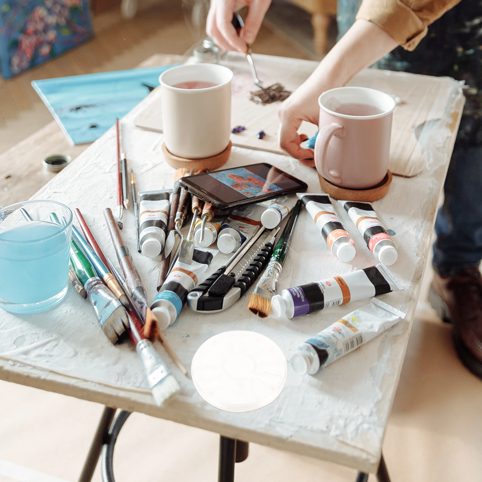 

10Pcs Watercolor Pigment Round Plates Plastic Packaging Durable Pigment Tray for Painting Tools and Sample Display