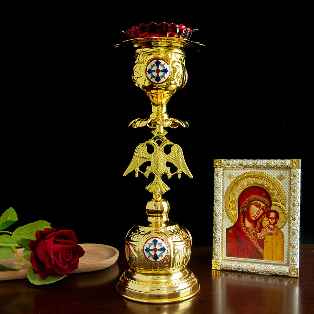 New 2026 Orthodox Christian Oil Lamp Orthodox Vigil Oil Lamp with Red Glass Cup for Religious Ceremonies and Daily Use Box Gift